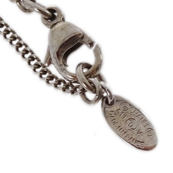 Auth Chanel Silver Chain Necklace Pendant Rhinestone - Picture 3 of 4